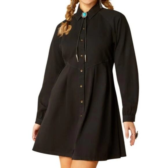 Ariat Dresses & Skirts - Ariat Western Nocturne Black Button-Down Shirt Dress Long Sleeve Size Large